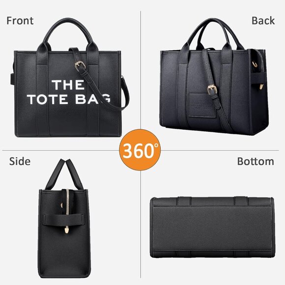 Women Pu-blackPersonalized Canvas Crossbody Tote Bag with Zipper Mini Top-Handle - Picture 6 of 6